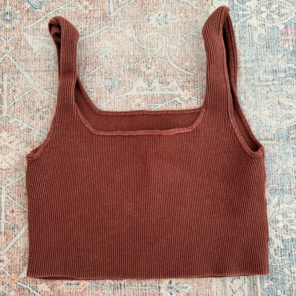Reformation Brown Tea Ribbed Cropped Sweater Tank Sz S - Picture 6 of 6